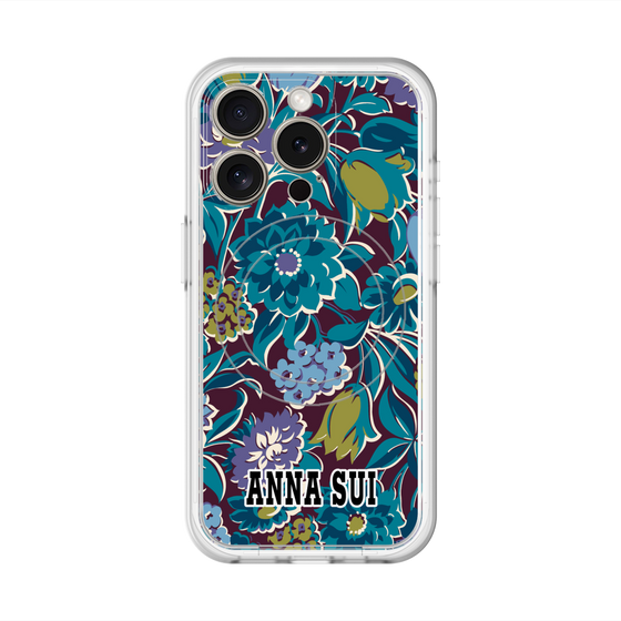 スリムプロテクションプレミアムケース with MagSafe［ ANNA SUI - ガーデンフワラー - シアン ］