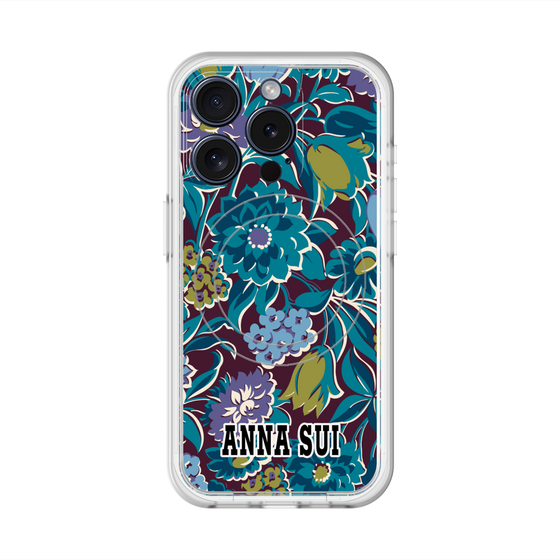 スリムプロテクションプレミアムケース with MagSafe［ ANNA SUI - ガーデンフワラー - シアン ］