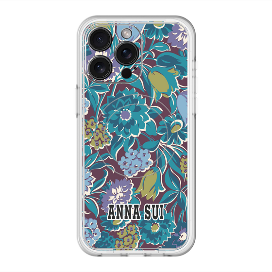 スリムプロテクションプレミアムケース with MagSafe［ ANNA SUI - ガーデンフワラー - シアン ］