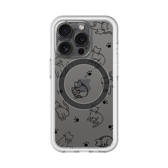 スリムプロテクションプレミアムケース with MagSafe［ オリジナル - CASEPLAYネコ総柄 - black ］