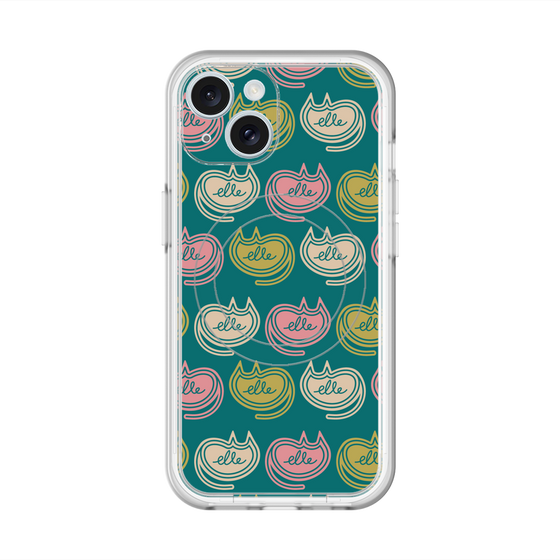 スリムプロテクションプレミアムケース with MagSafe［ ELLE - Cat Pattern - グリーン ］