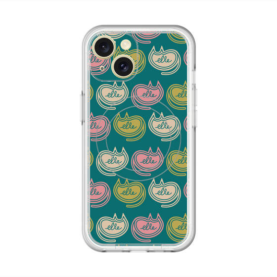 スリムプロテクションプレミアムケース with MagSafe［ ELLE - Cat Pattern - グリーン ］