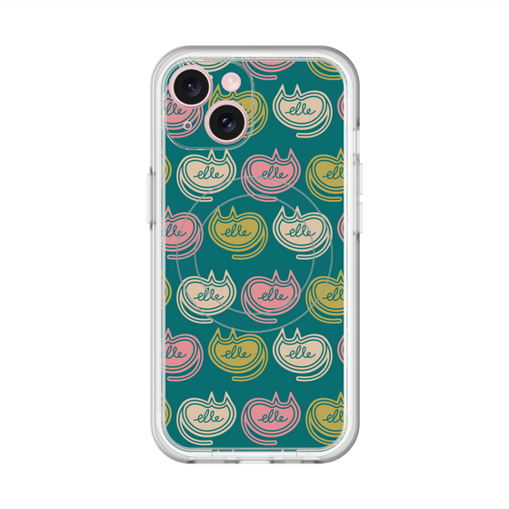 スリムプロテクションプレミアムケース with MagSafe［ ELLE - Cat Pattern - グリーン ］