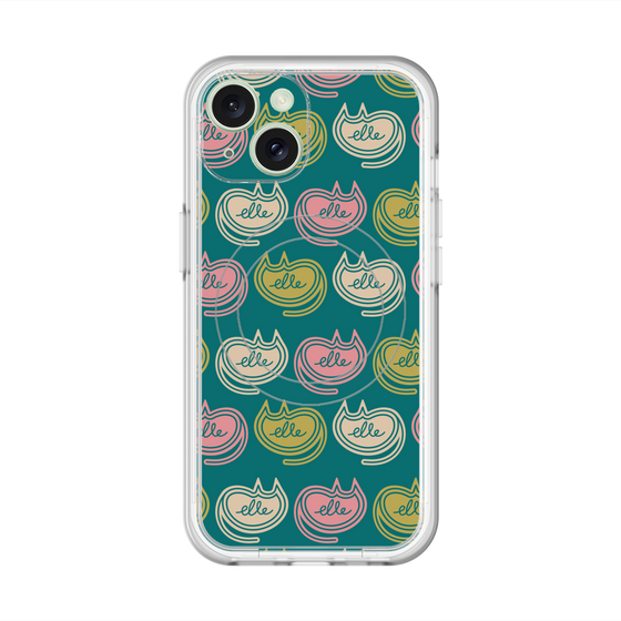 スリムプロテクションプレミアムケース with MagSafe［ ELLE - Cat Pattern - グリーン ］