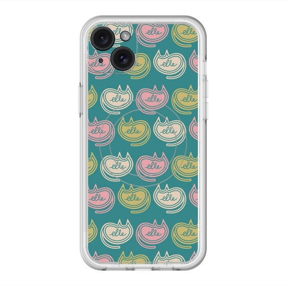 スリムプロテクションプレミアムケース with MagSafe［ ELLE - Cat Pattern - グリーン ］