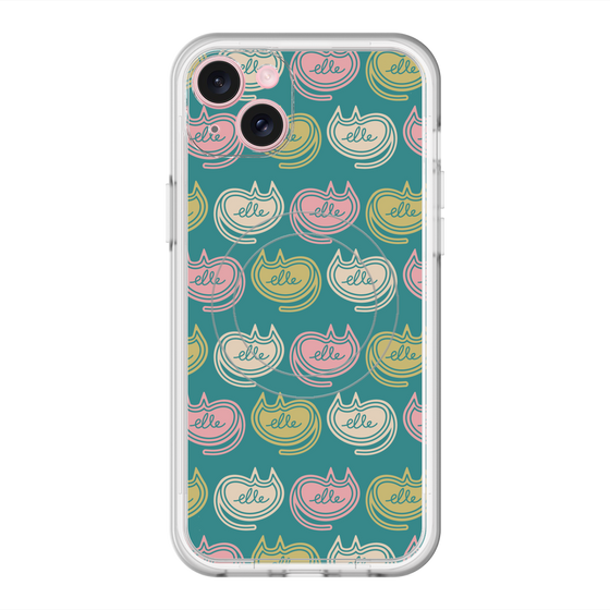 スリムプロテクションプレミアムケース with MagSafe［ ELLE - Cat Pattern - グリーン ］