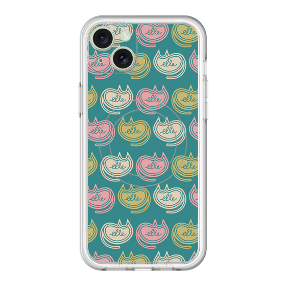 スリムプロテクションプレミアムケース with MagSafe［ ELLE - Cat Pattern - グリーン ］