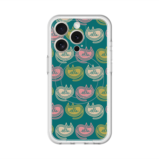 スリムプロテクションプレミアムケース with MagSafe［ ELLE - Cat Pattern - グリーン ］