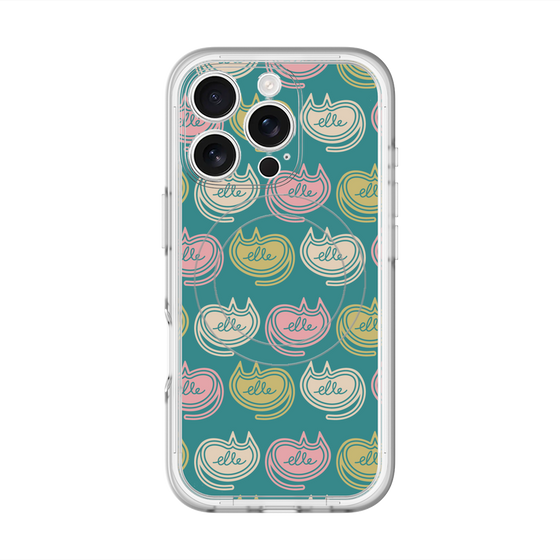 スリムプロテクションプレミアムケース with MagSafe［ ELLE - Cat Pattern - グリーン ］