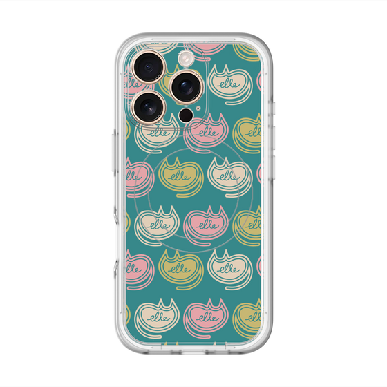スリムプロテクションプレミアムケース with MagSafe［ ELLE - Cat Pattern - グリーン ］