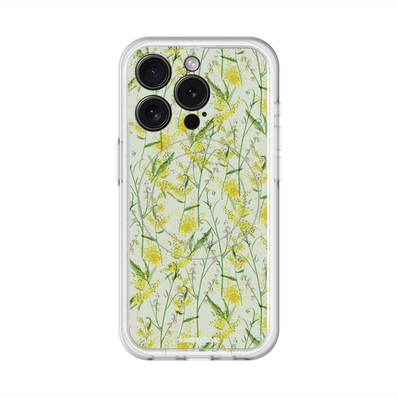 スリムプロテクションプレミアムケース with MagSafe［ 日比谷花壇 - DelicateGeometry - ライトグリーン ］