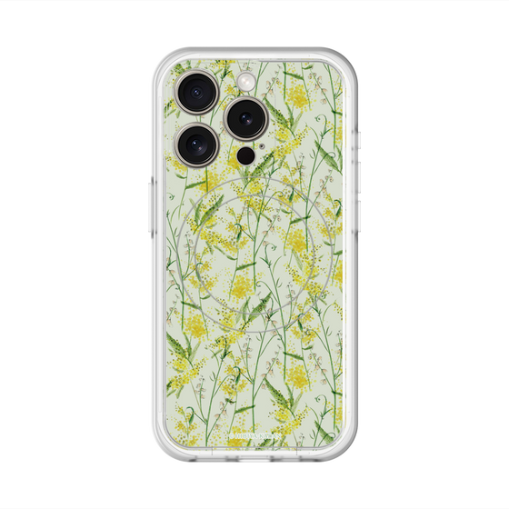 スリムプロテクションプレミアムケース with MagSafe［ 日比谷花壇 - DelicateGeometry - ライトグリーン ］