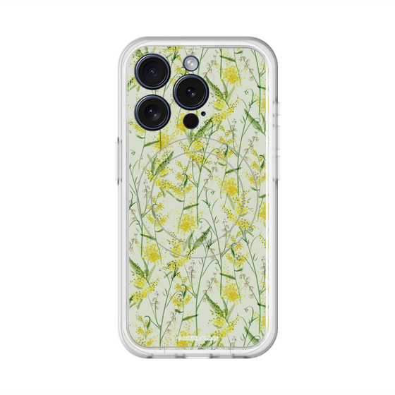 スリムプロテクションプレミアムケース with MagSafe［ 日比谷花壇 - DelicateGeometry - ライトグリーン ］