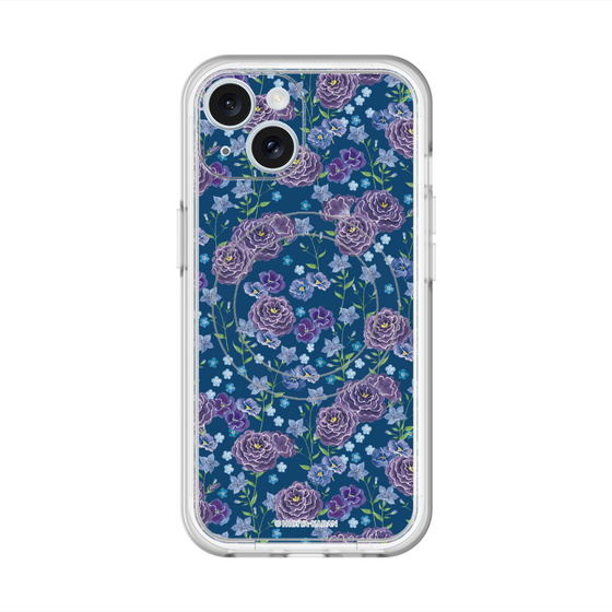 スリムプロテクションプレミアムケース with MagSafe［ 日比谷花壇 - FloralSymphony - ネイビー ］