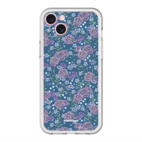 スリムプロテクションプレミアムケース with MagSafe［ 日比谷花壇 - FloralSymphony - ネイビー ］