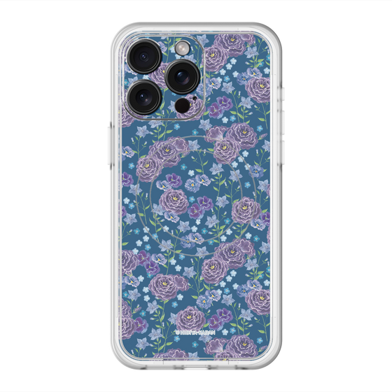 スリムプロテクションプレミアムケース with MagSafe［ 日比谷花壇 - FloralSymphony - ネイビー ］