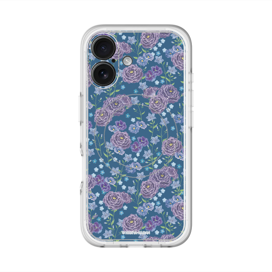 スリムプロテクションプレミアムケース with MagSafe［ 日比谷花壇 - FloralSymphony - ネイビー ］