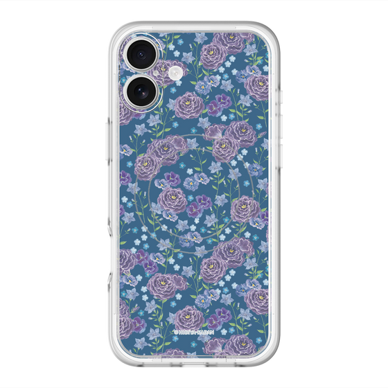 スリムプロテクションプレミアムケース with MagSafe［ 日比谷花壇 - FloralSymphony - ネイビー ］