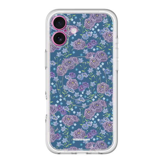スリムプロテクションプレミアムケース with MagSafe［ 日比谷花壇 - FloralSymphony - ネイビー ］