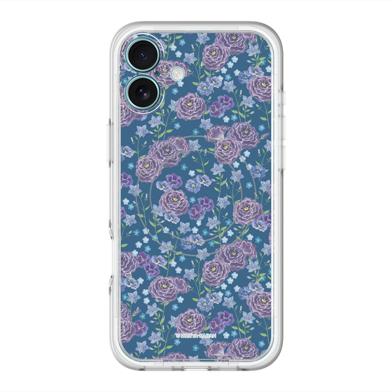 スリムプロテクションプレミアムケース with MagSafe［ 日比谷花壇 - FloralSymphony - ネイビー ］