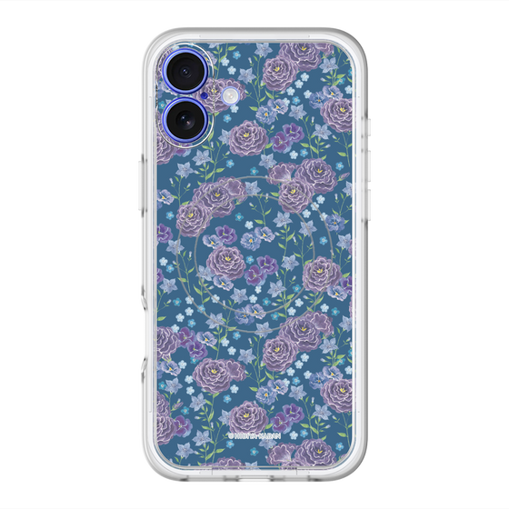 スリムプロテクションプレミアムケース with MagSafe［ 日比谷花壇 - FloralSymphony - ネイビー ］