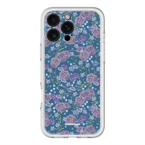スリムプロテクションプレミアムケース with MagSafe［ 日比谷花壇 - FloralSymphony - ネイビー ］