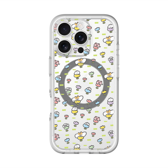 スリムプロテクションプレミアムケース with MagSafe［ もくもくちゃん - フラワー - 総柄 ］