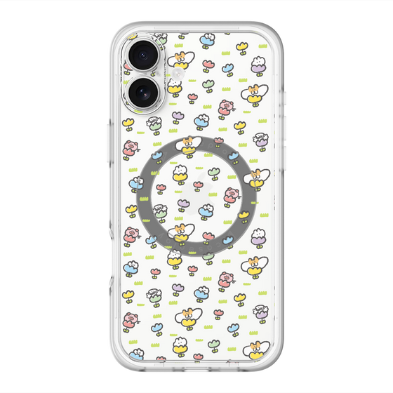 スリムプロテクションプレミアムケース with MagSafe［ もくもくちゃん - フラワー - 総柄 ］