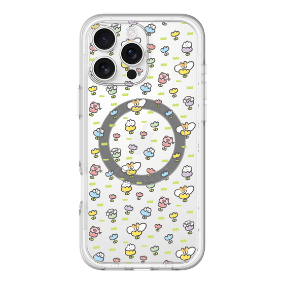 スリムプロテクションプレミアムケース with MagSafe［ もくもくちゃん - フラワー - 総柄 ］