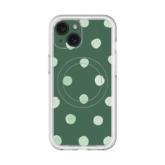 スリムプロテクションプレミアムケース with MagSafe［ 水彩ドット・レトロカラー - Green ］