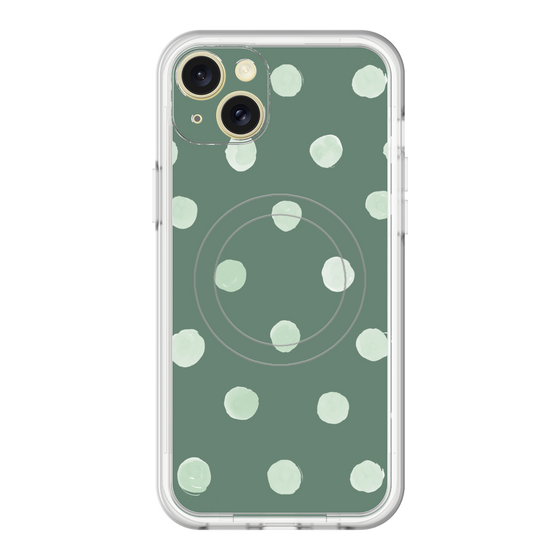 スリムプロテクションプレミアムケース with MagSafe［ 水彩ドット・レトロカラー - Green ］