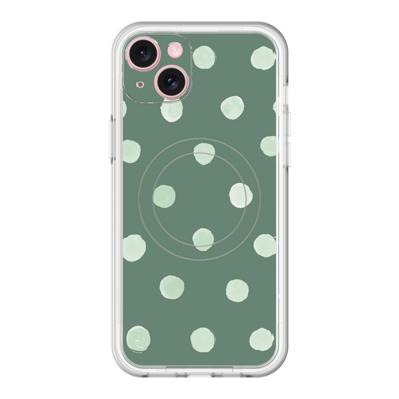 スリムプロテクションプレミアムケース with MagSafe［ 水彩ドット・レトロカラー - Green ］