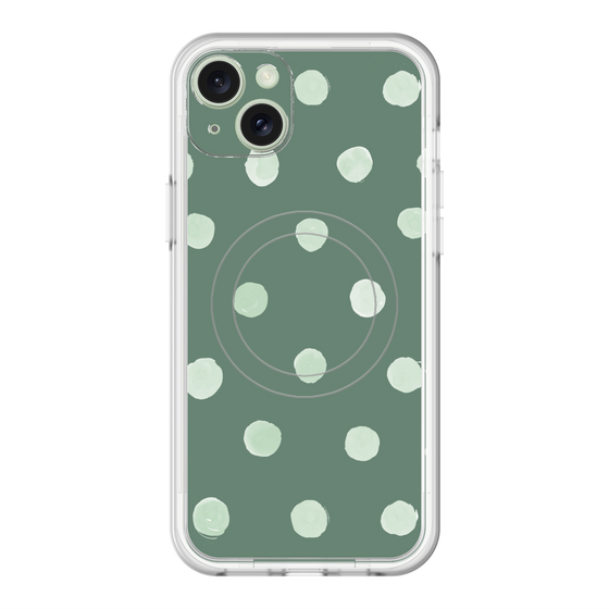 スリムプロテクションプレミアムケース with MagSafe［ 水彩ドット・レトロカラー - Green ］