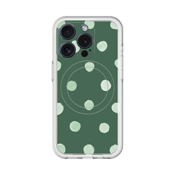 スリムプロテクションプレミアムケース with MagSafe［ 水彩ドット・レトロカラー - Green ］