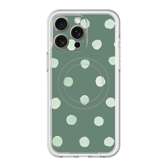 スリムプロテクションプレミアムケース with MagSafe［ 水彩ドット・レトロカラー - Green ］