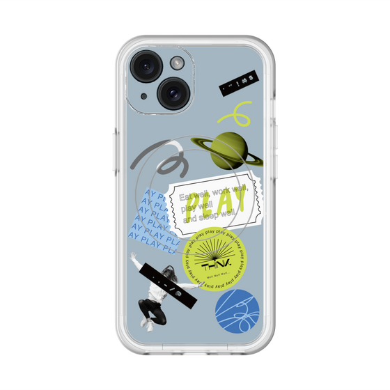 スリムプロテクションプレミアムケース with MagSafe［ Playful sticker - Dusty Blue ］