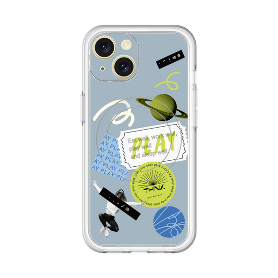 スリムプロテクションプレミアムケース with MagSafe［ Playful sticker - Dusty Blue ］