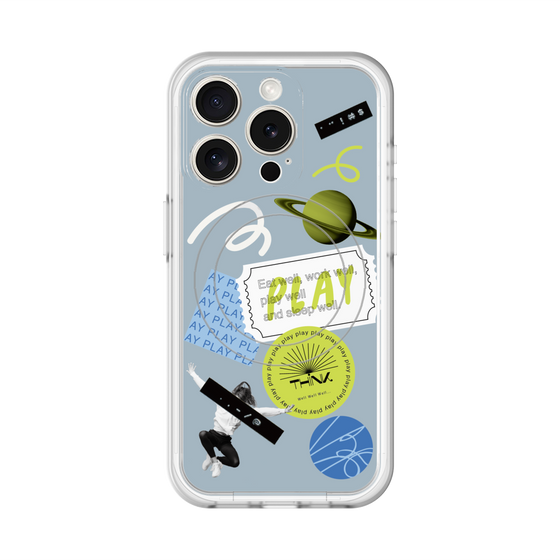 スリムプロテクションプレミアムケース with MagSafe［ Playful sticker - Dusty Blue ］
