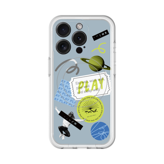 スリムプロテクションプレミアムケース with MagSafe［ Playful sticker - Dusty Blue ］