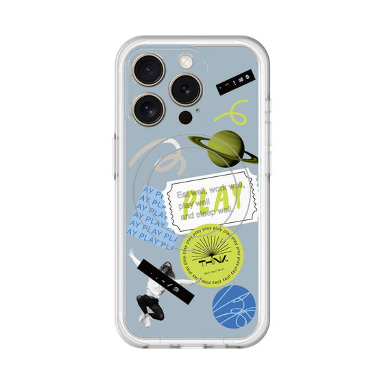 スリムプロテクションプレミアムケース with MagSafe［ Playful sticker - Dusty Blue ］