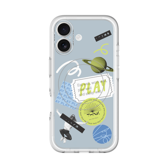 スリムプロテクションプレミアムケース with MagSafe［ Playful sticker - Dusty Blue ］