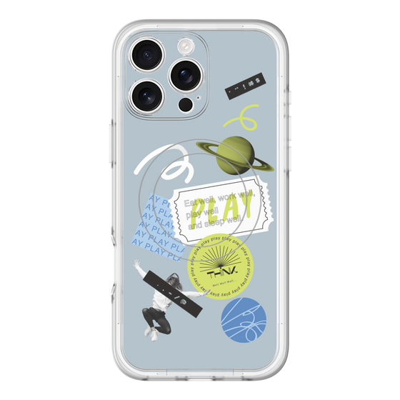 スリムプロテクションプレミアムケース with MagSafe［ Playful sticker - Dusty Blue ］