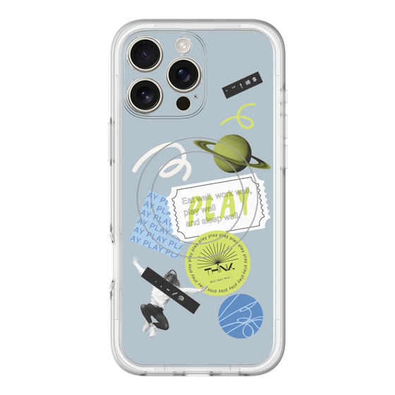 スリムプロテクションプレミアムケース with MagSafe［ Playful sticker - Dusty Blue ］