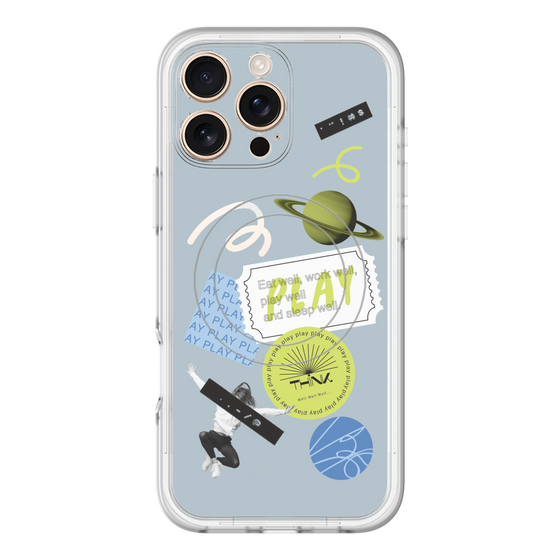 スリムプロテクションプレミアムケース with MagSafe［ Playful sticker - Dusty Blue ］