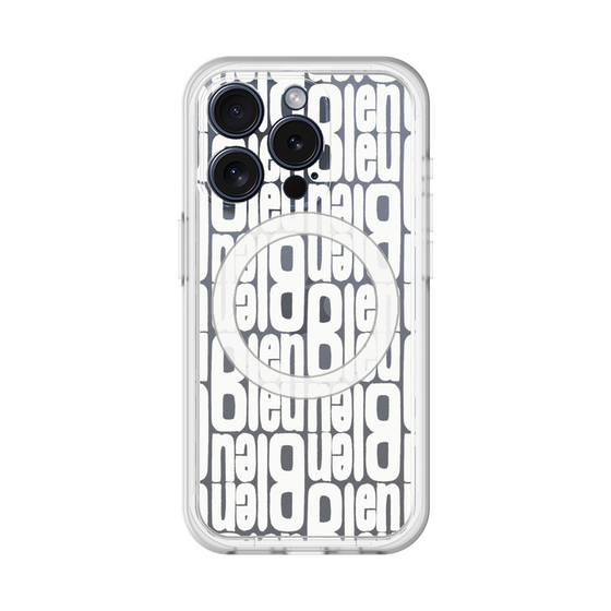 スリムプロテクションプレミアムケース with MagSafe［ LANVIN en Bleu - Logo Pattern - White ］