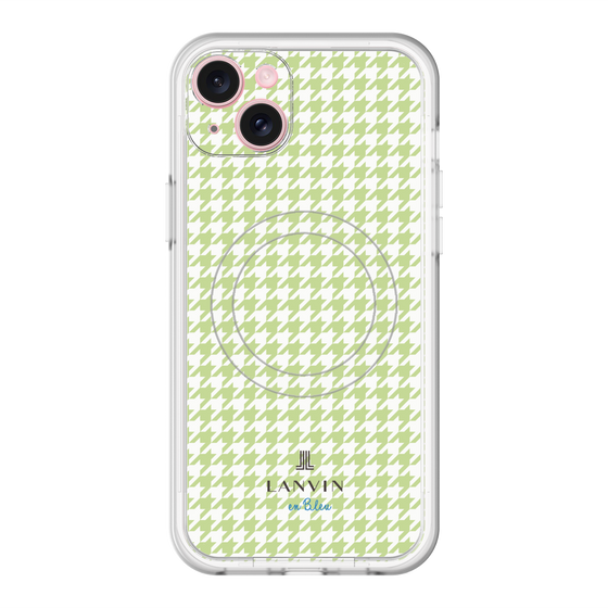 スリムプロテクションプレミアムケース with MagSafe［ Houndstooth Pattern Green with LANVIN en Bleu logo- ランバン 千鳥格子柄 グリーン ］