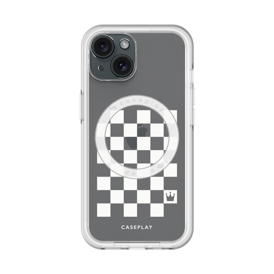 スリムプロテクションプレミアムケース with MagSafe［ Racing checkered flag White - レーシングチェッカーフラッグ ホワイト ］