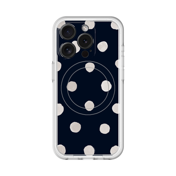 スリムプロテクションプレミアムケース with MagSafe［ 水彩ドット・レトロカラー - Navy ］