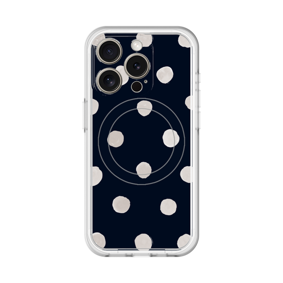 スリムプロテクションプレミアムケース with MagSafe［ 水彩ドット・レトロカラー - Navy ］
