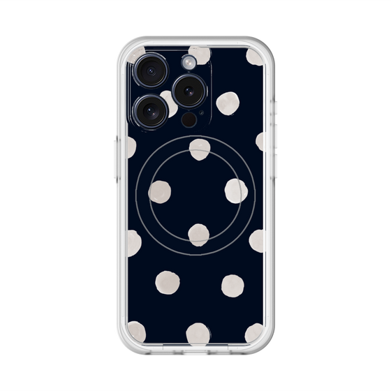 スリムプロテクションプレミアムケース with MagSafe［ 水彩ドット・レトロカラー - Navy ］